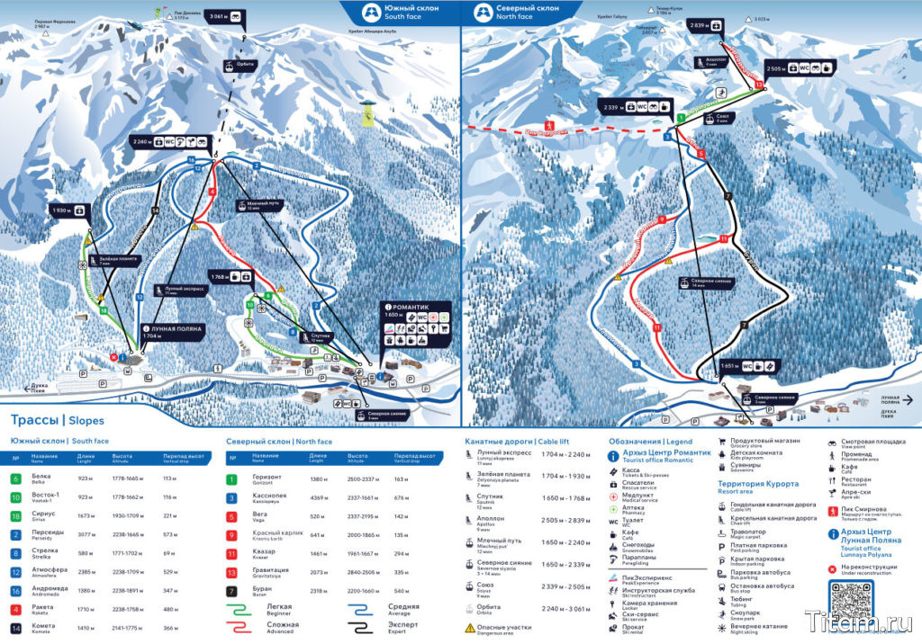 Схема горнолыжных трасс курорта Архыз