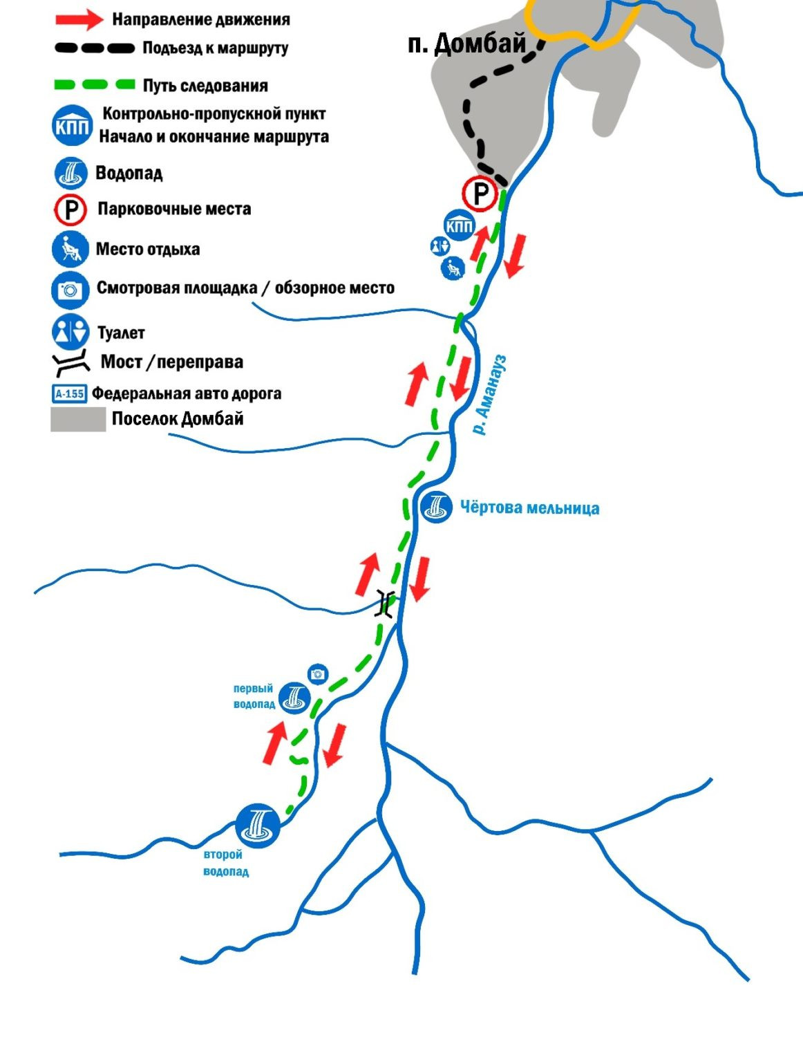Схема маршрута по ущелью Аманауз (с сайта https://tgpbz.ru)
